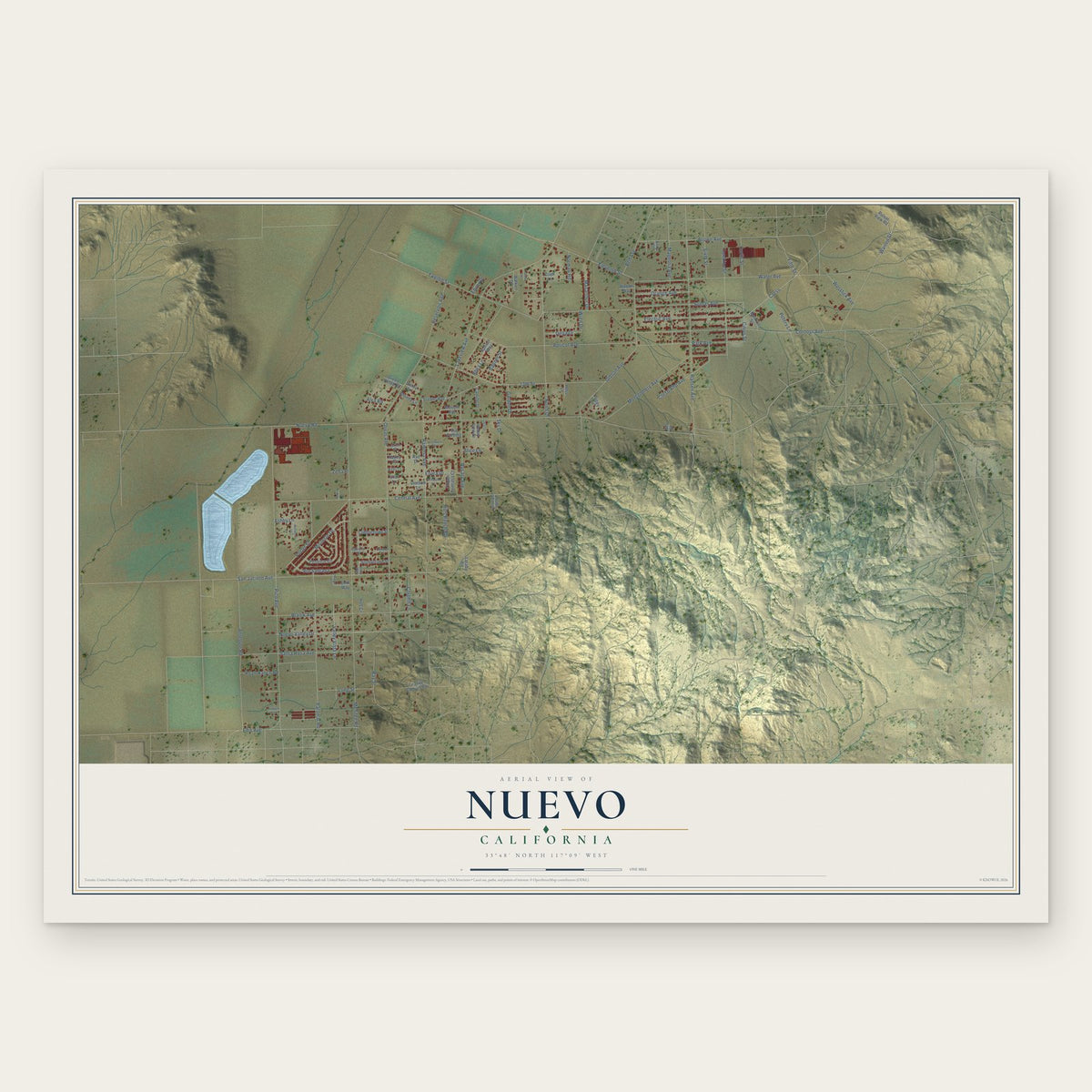 Nuevo, California map print, the full design