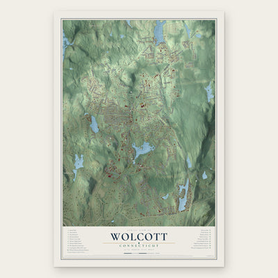 Wolcott, Connecticut map print, the full design