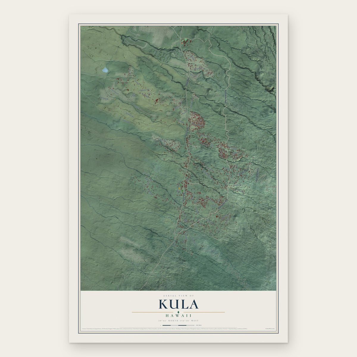 Kula, Hawaii map print, the full design