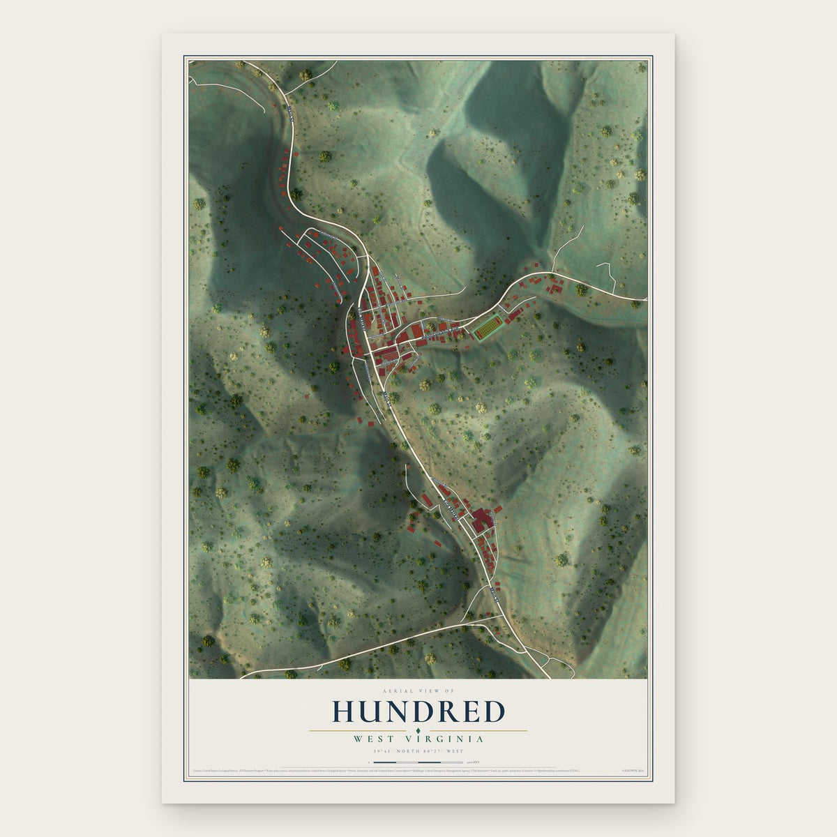 Hundred, West Virginia map print, the full design