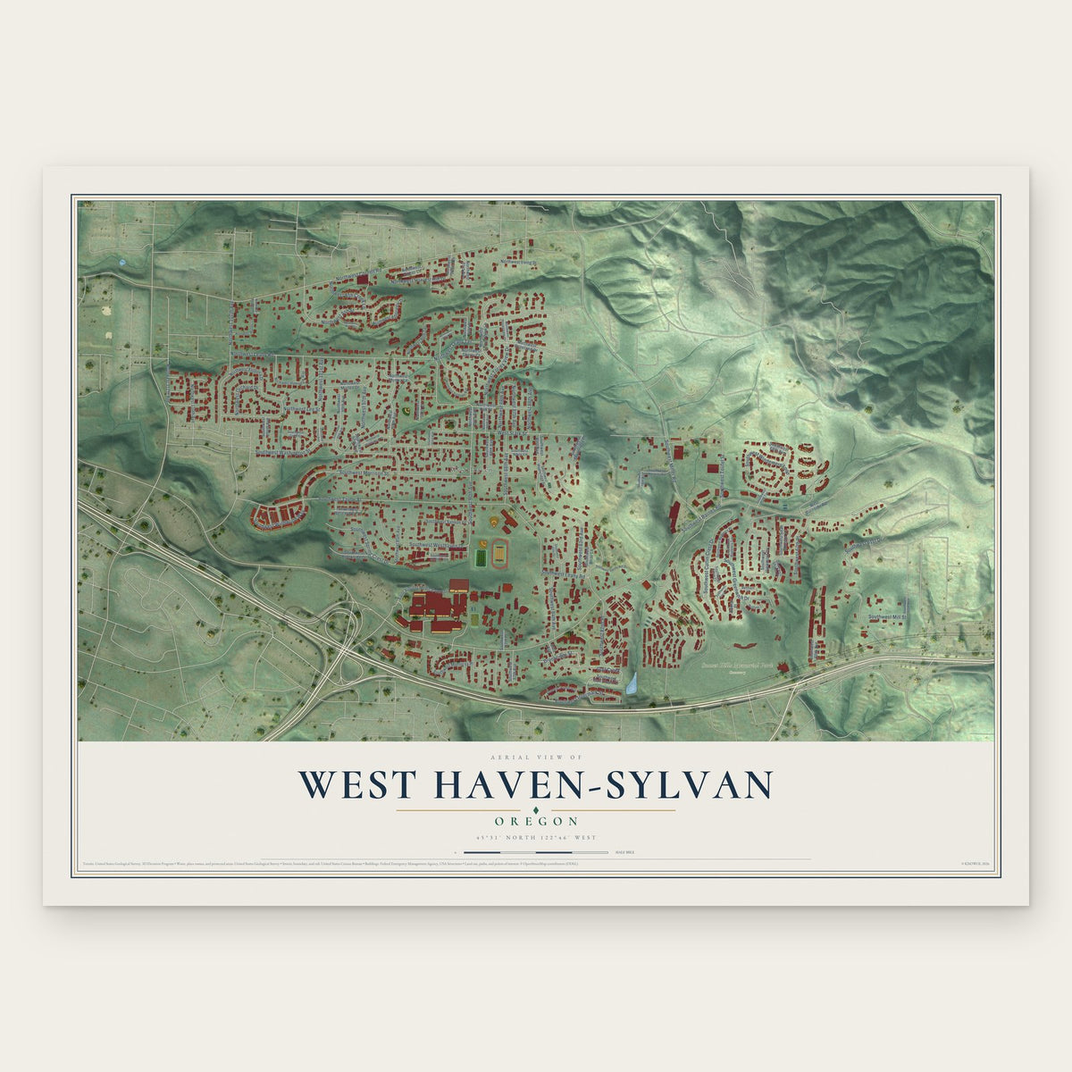 West Haven-Sylvan, Oregon map print, the full design