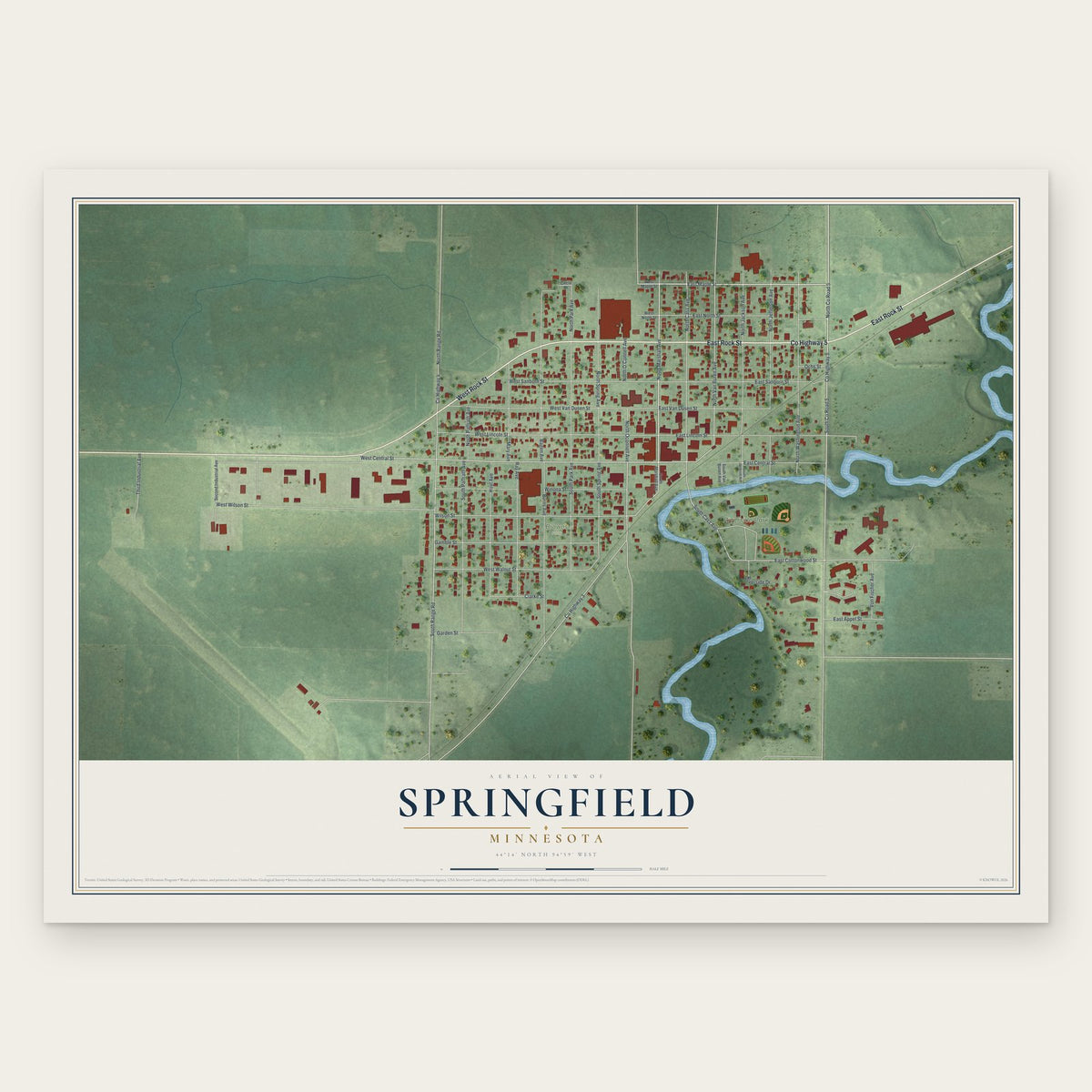 Springfield, Minnesota map print, the full design