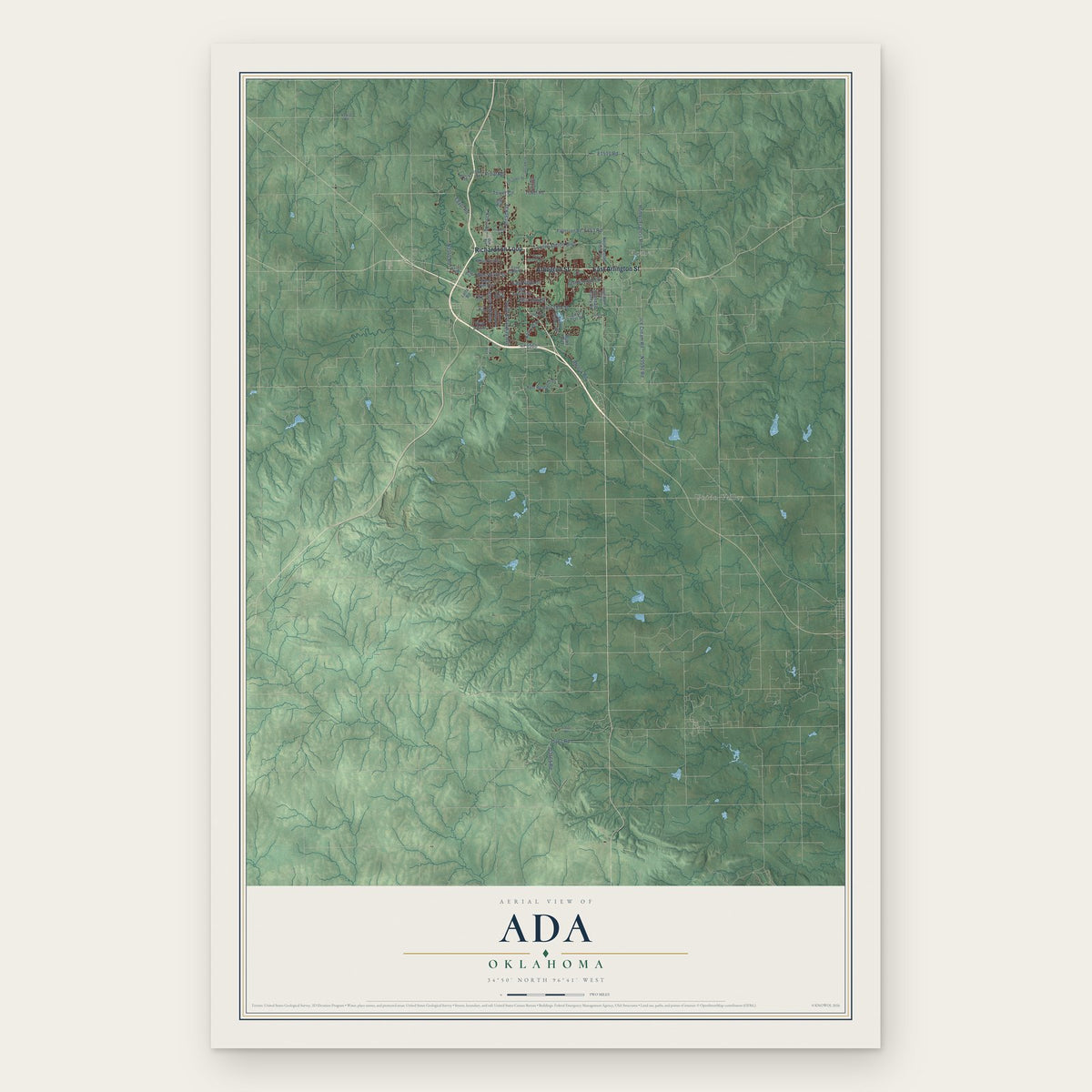 Ada, Oklahoma map print, the full design