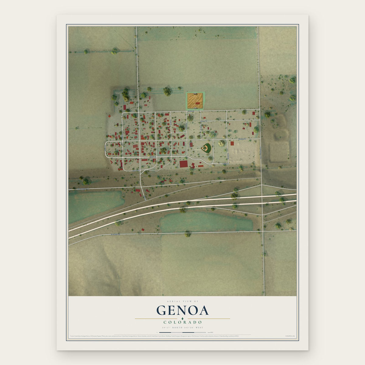 Genoa, Colorado map print, the full design