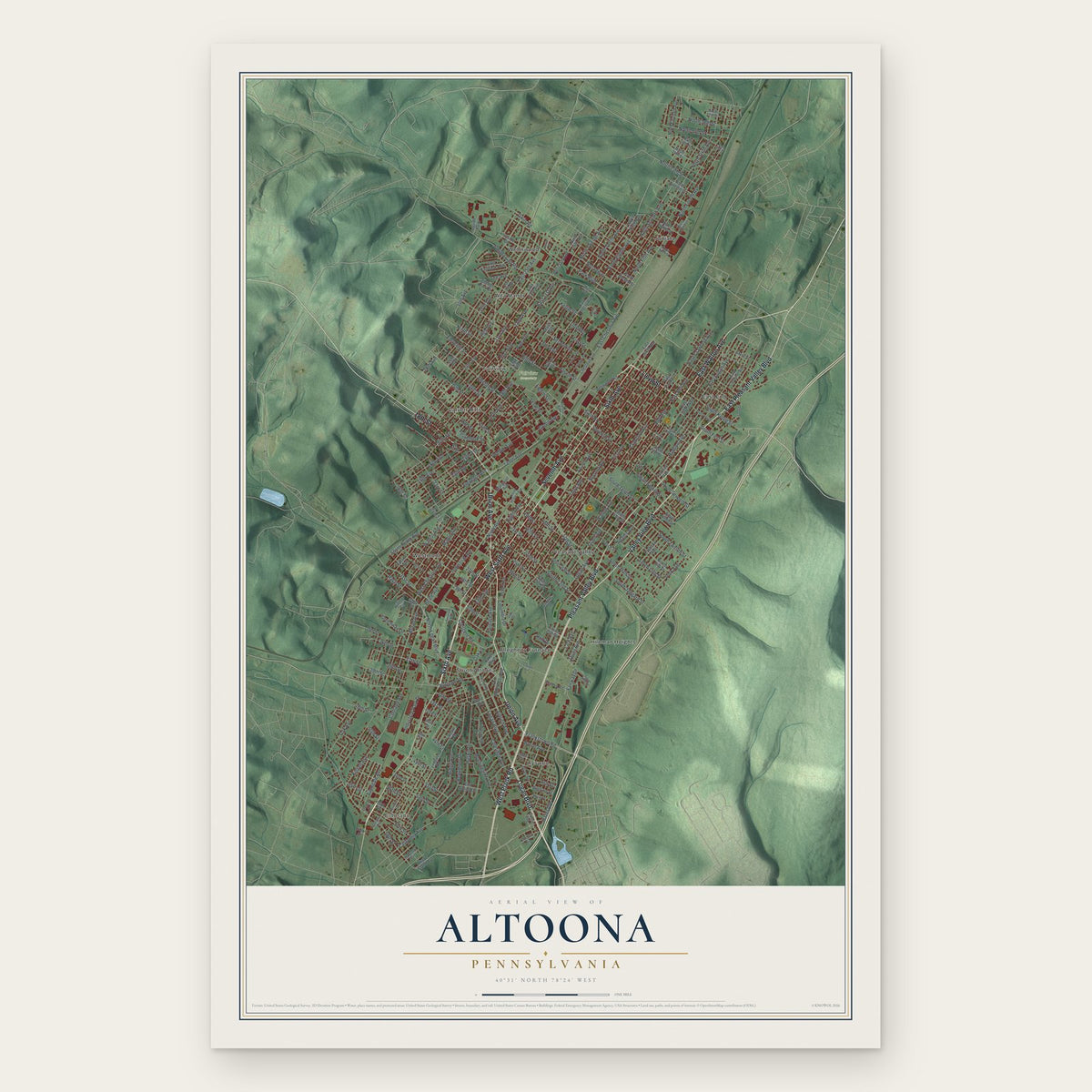 Altoona, Pennsylvania map print, the full design