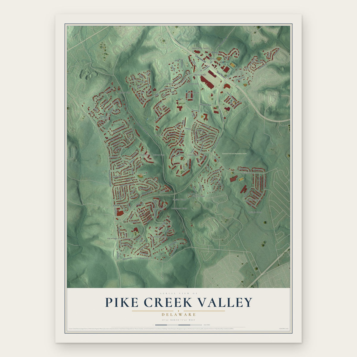 Pike Creek Valley, Delaware map print, the full design