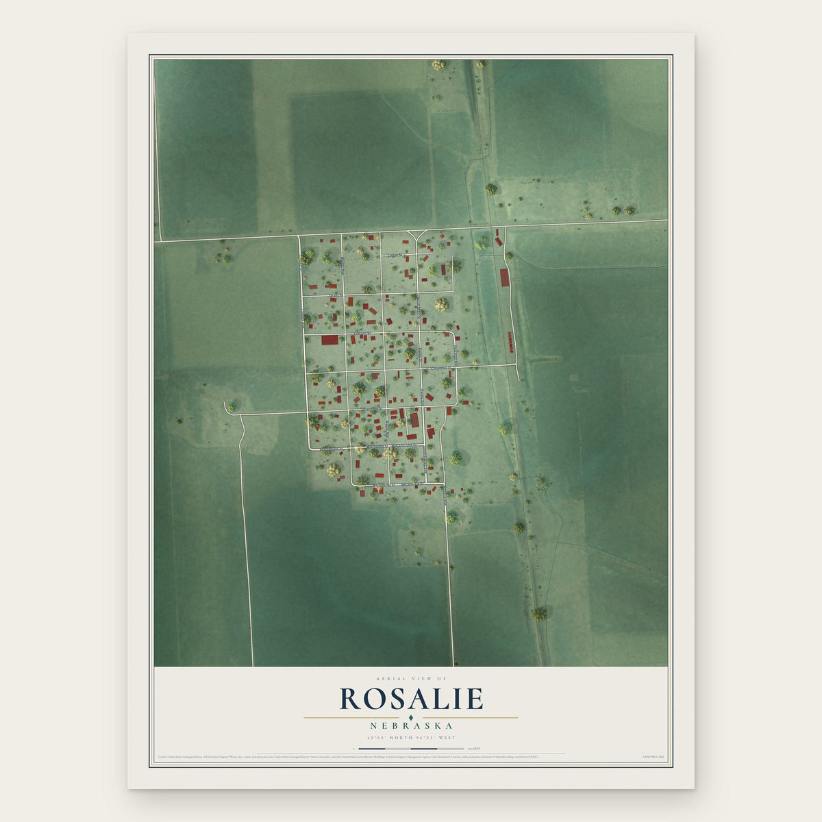 Rosalie, Nebraska map print, the full design