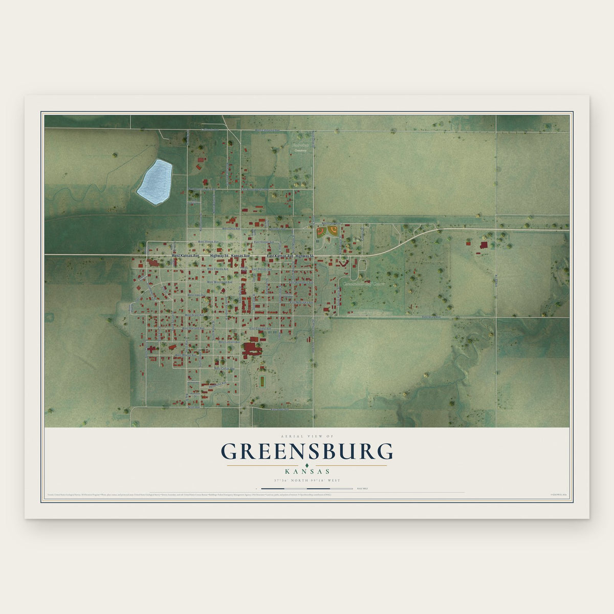 Greensburg, Kansas map print, the full design