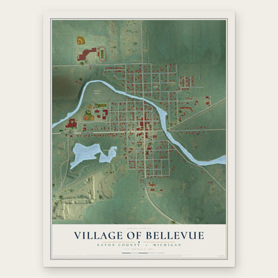 Bellevue, Michigan map print, the full design