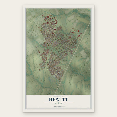 Hewitt, Texas map print, the full design