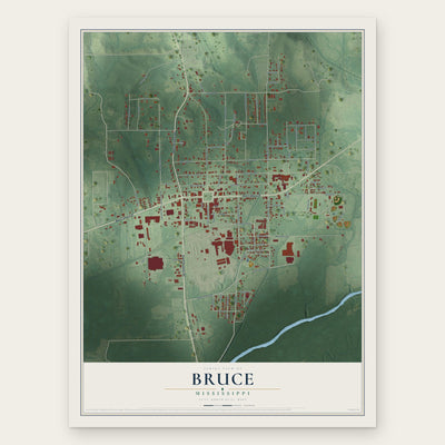 Bruce, Mississippi map print, the full design