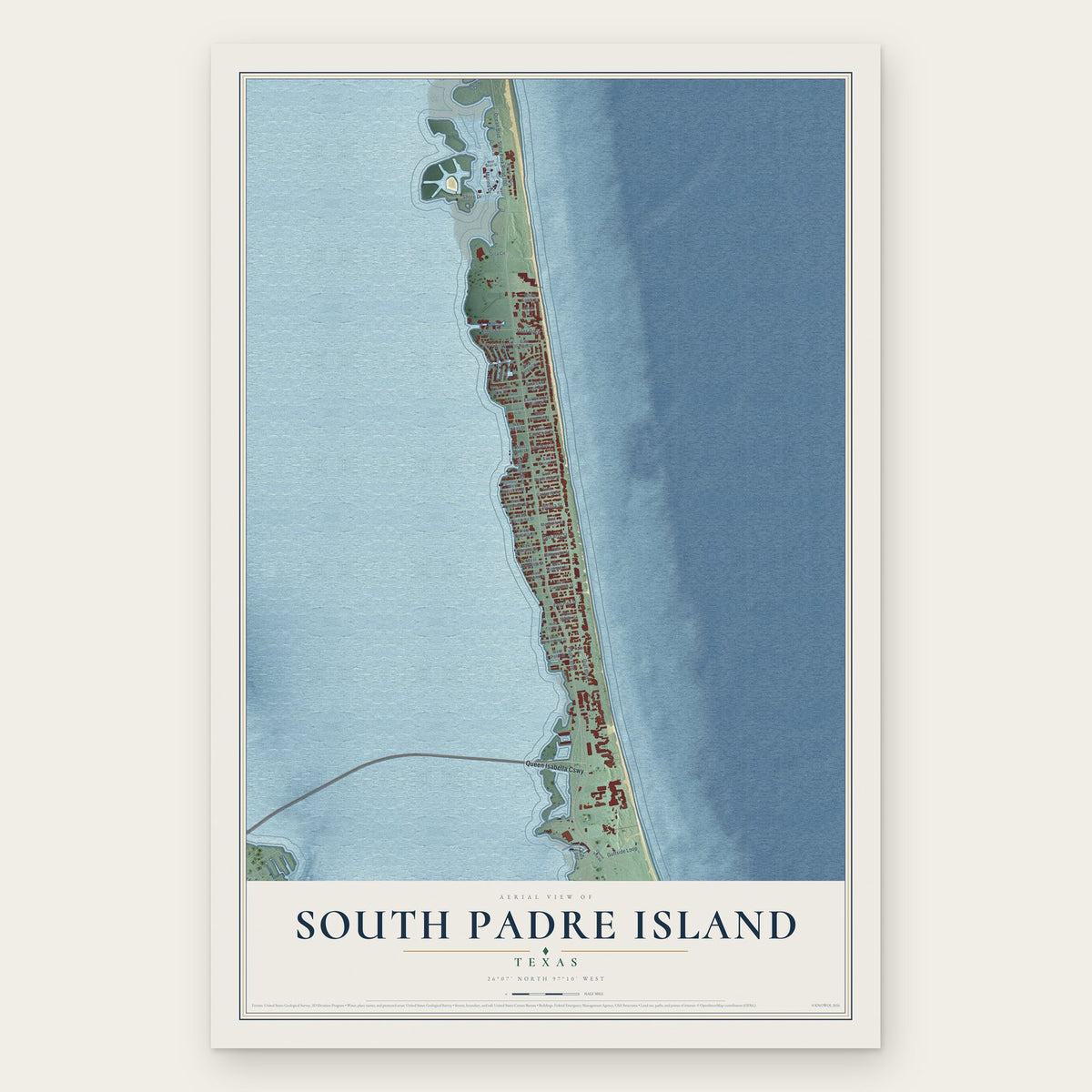 South Padre Island, Texas map print, the full design