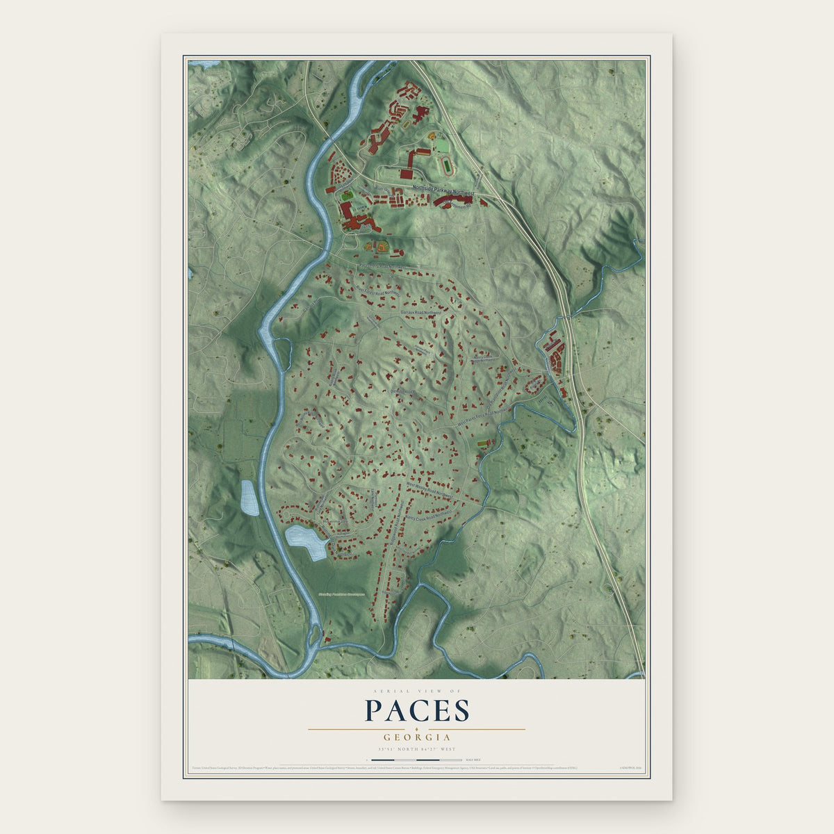 Paces, Georgia map print, the full design