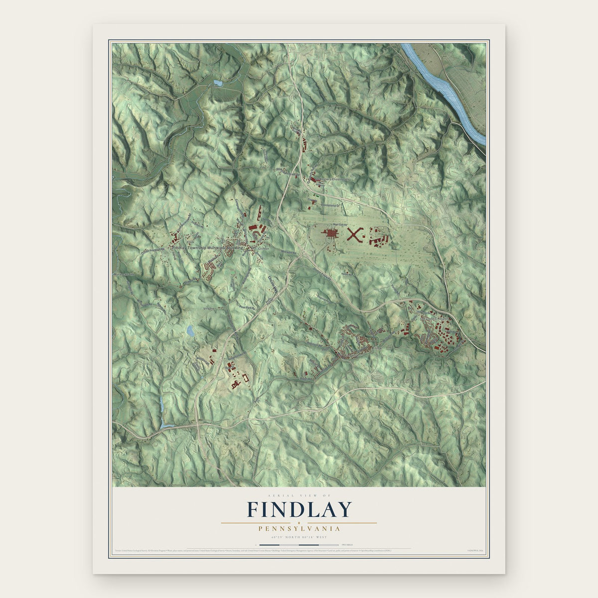 Findlay, Pennsylvania map print, the full design