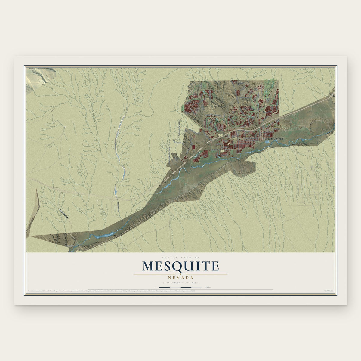 Mesquite, Nevada map print, the full design