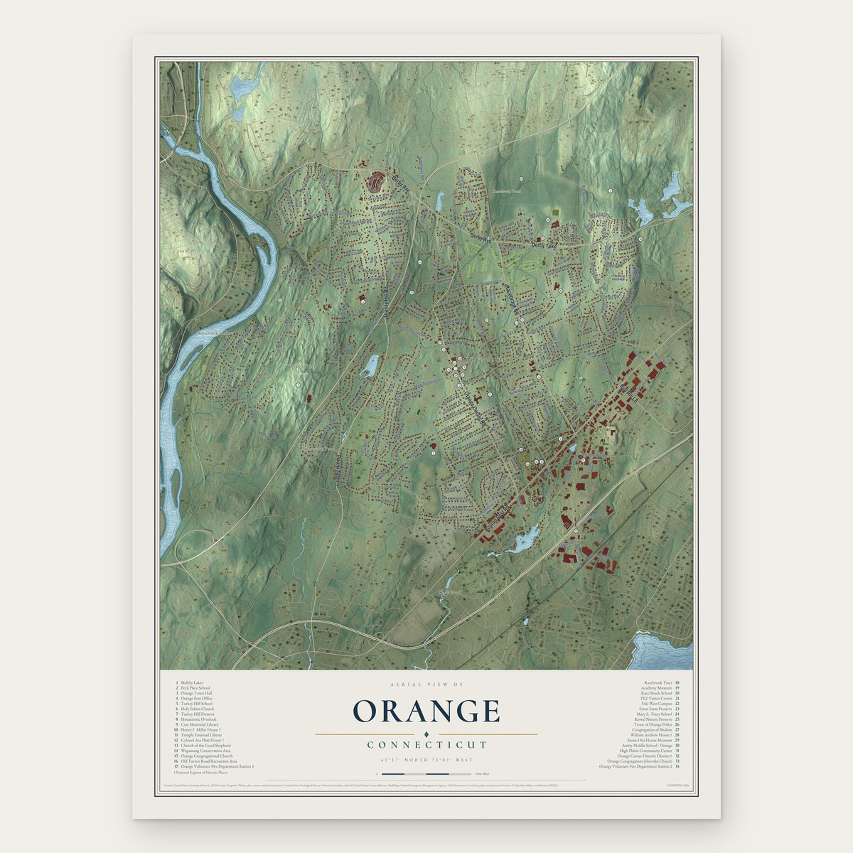 Orange, Connecticut map print, the full design