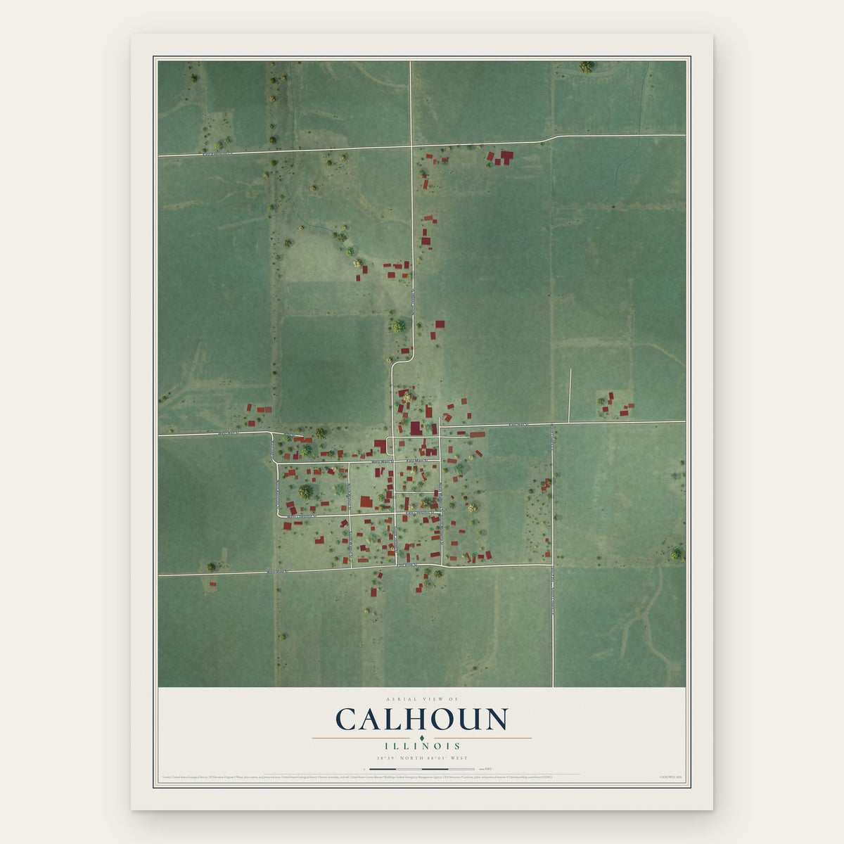 Calhoun, Illinois map print, the full design