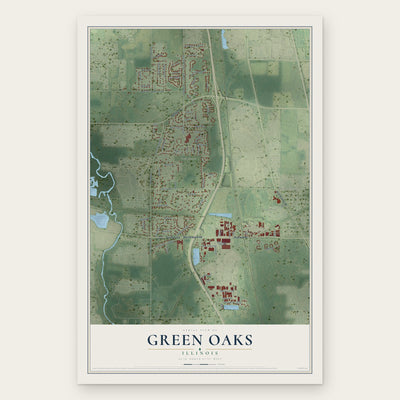 Green Oaks, Illinois map print, the full design