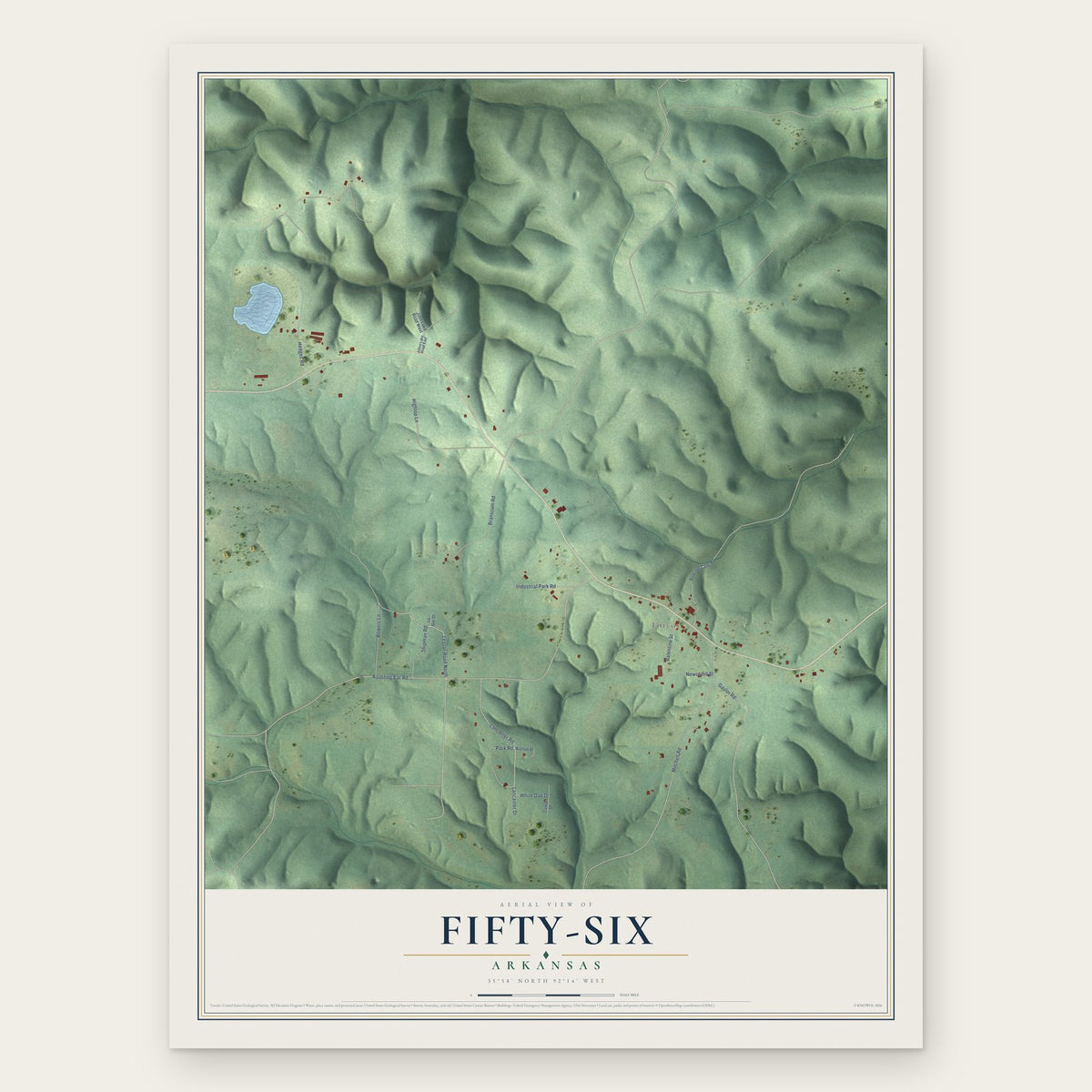 Fifty-Six, Arkansas map print, the full design
