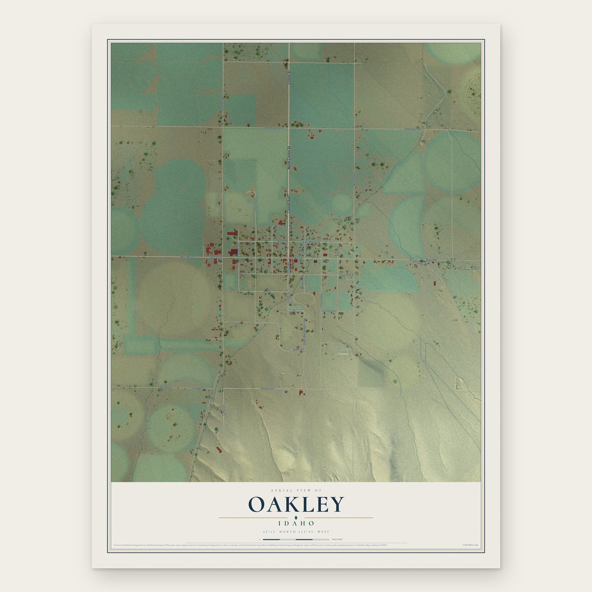 Oakley, Idaho map print, the full design