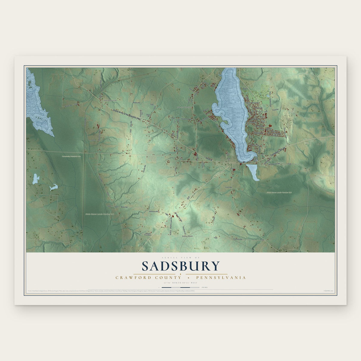 Sadsbury, Crawford County, Pennsylvania map print, the full design