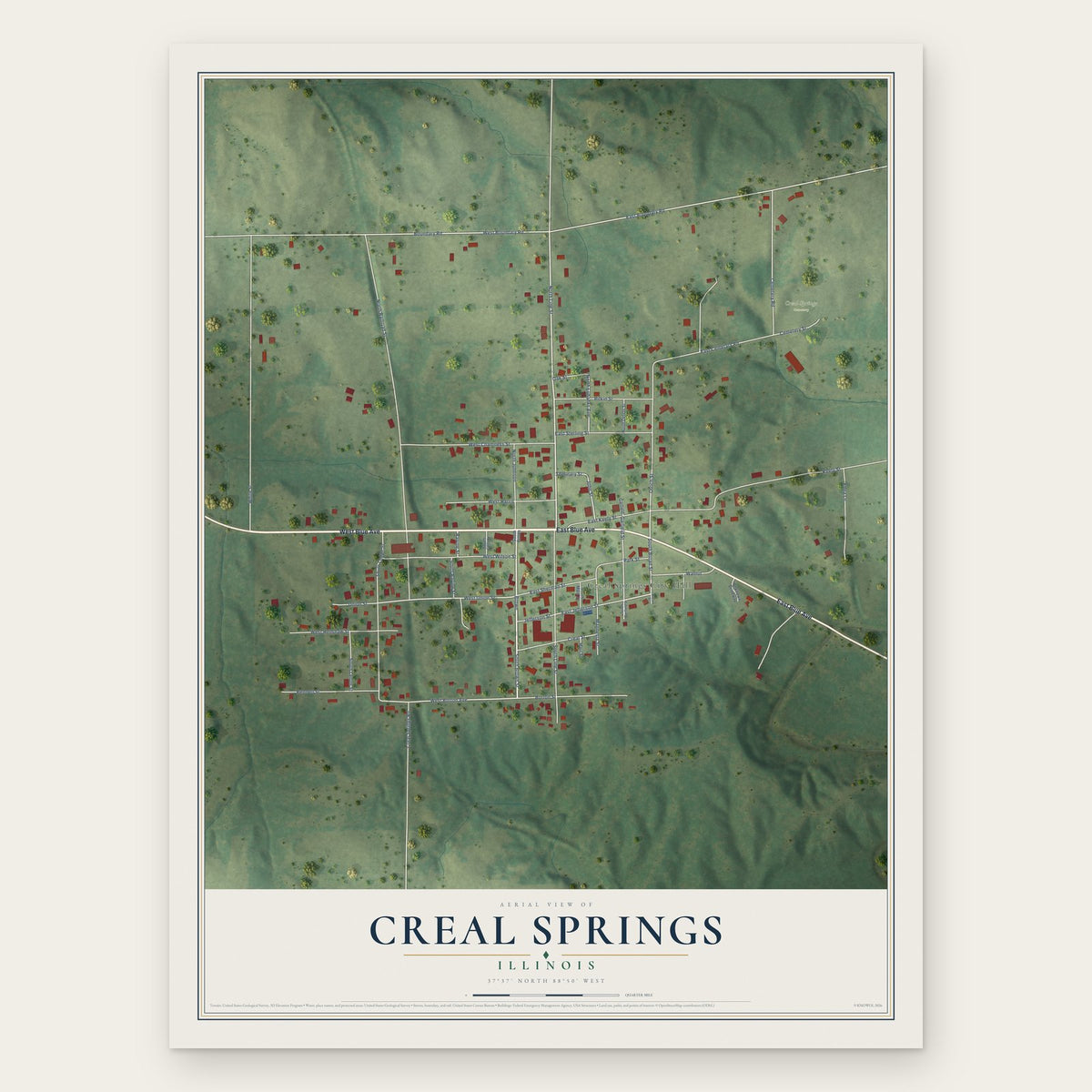 Creal Springs, Illinois map print, the full design