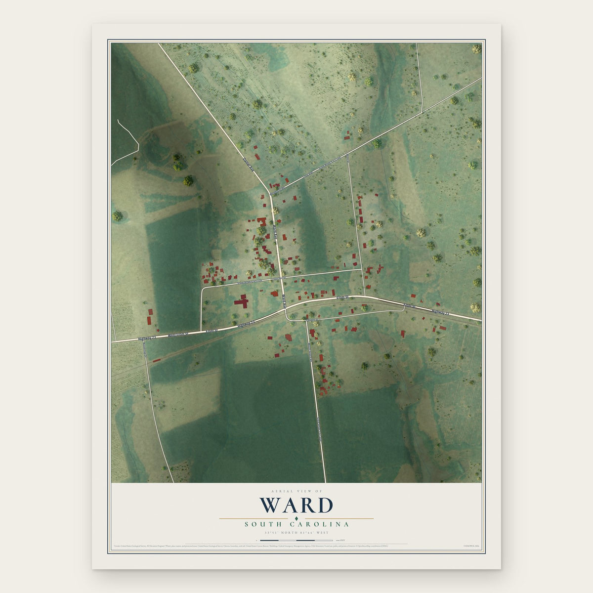 Ward, South Carolina map print, the full design