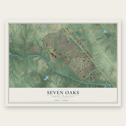 Seven Oaks, South Carolina map print, the full design