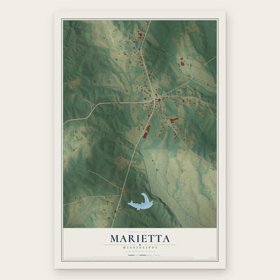 Marietta, Mississippi map print, the full design