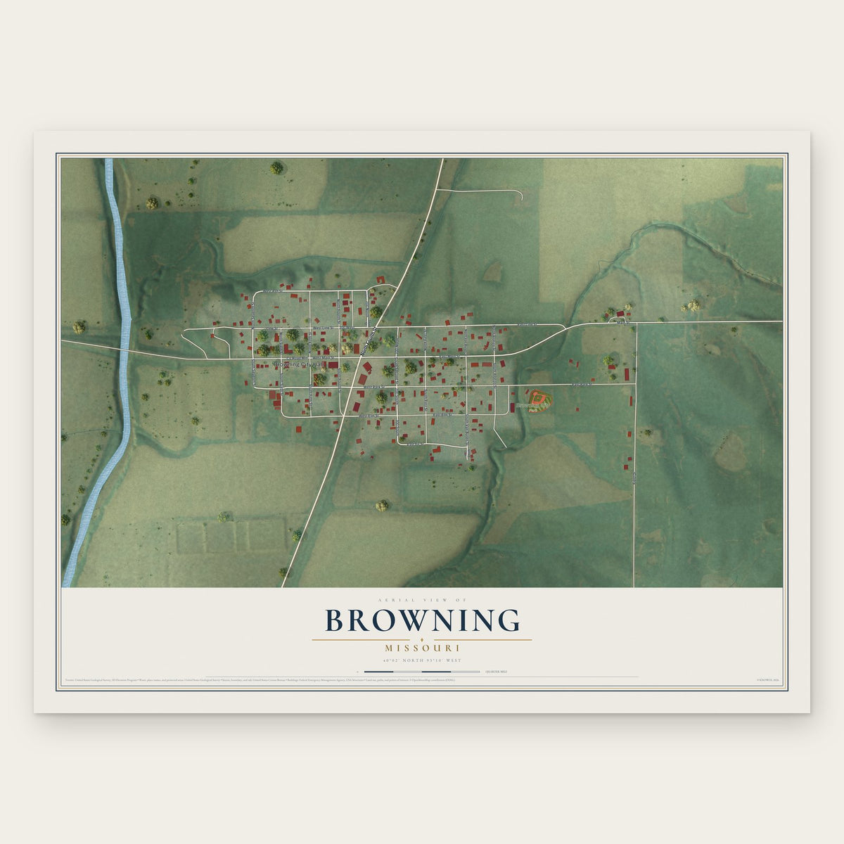 Browning, Missouri map print, the full design