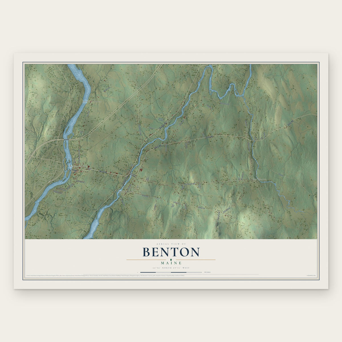 Benton, Maine map print, the full design