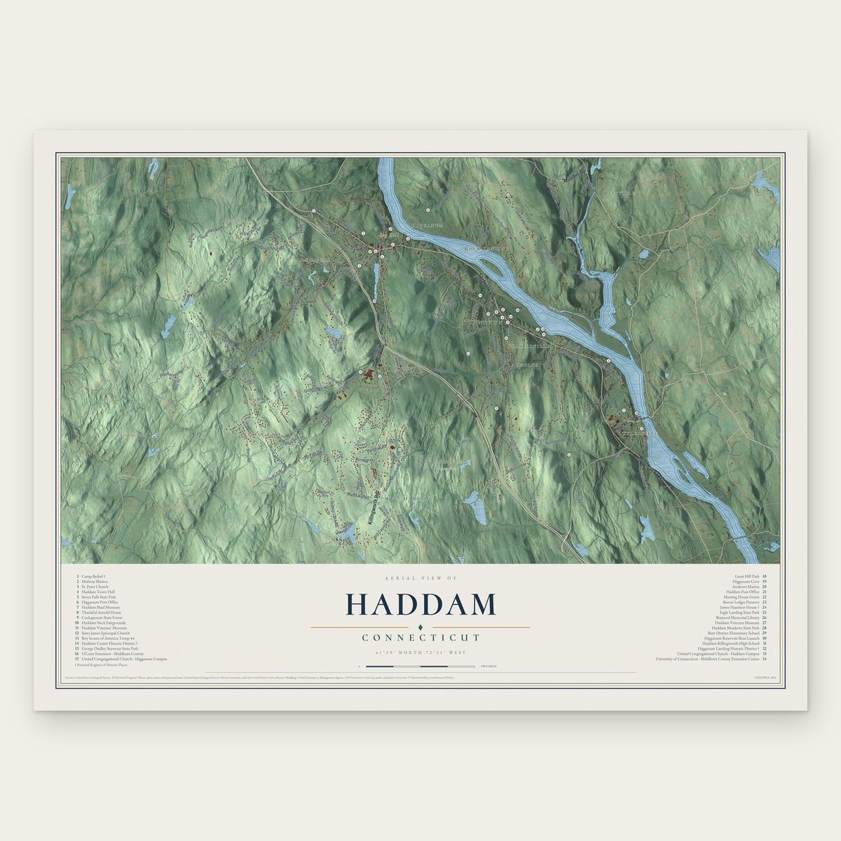 Haddam, Connecticut map print, the full design