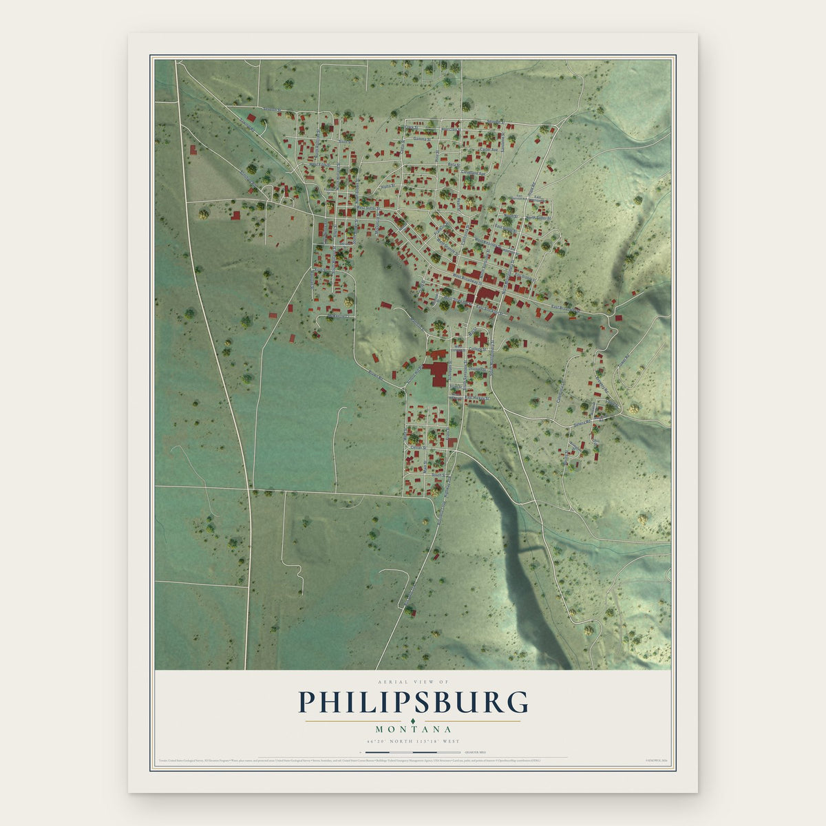 Philipsburg, Montana map print, the full design