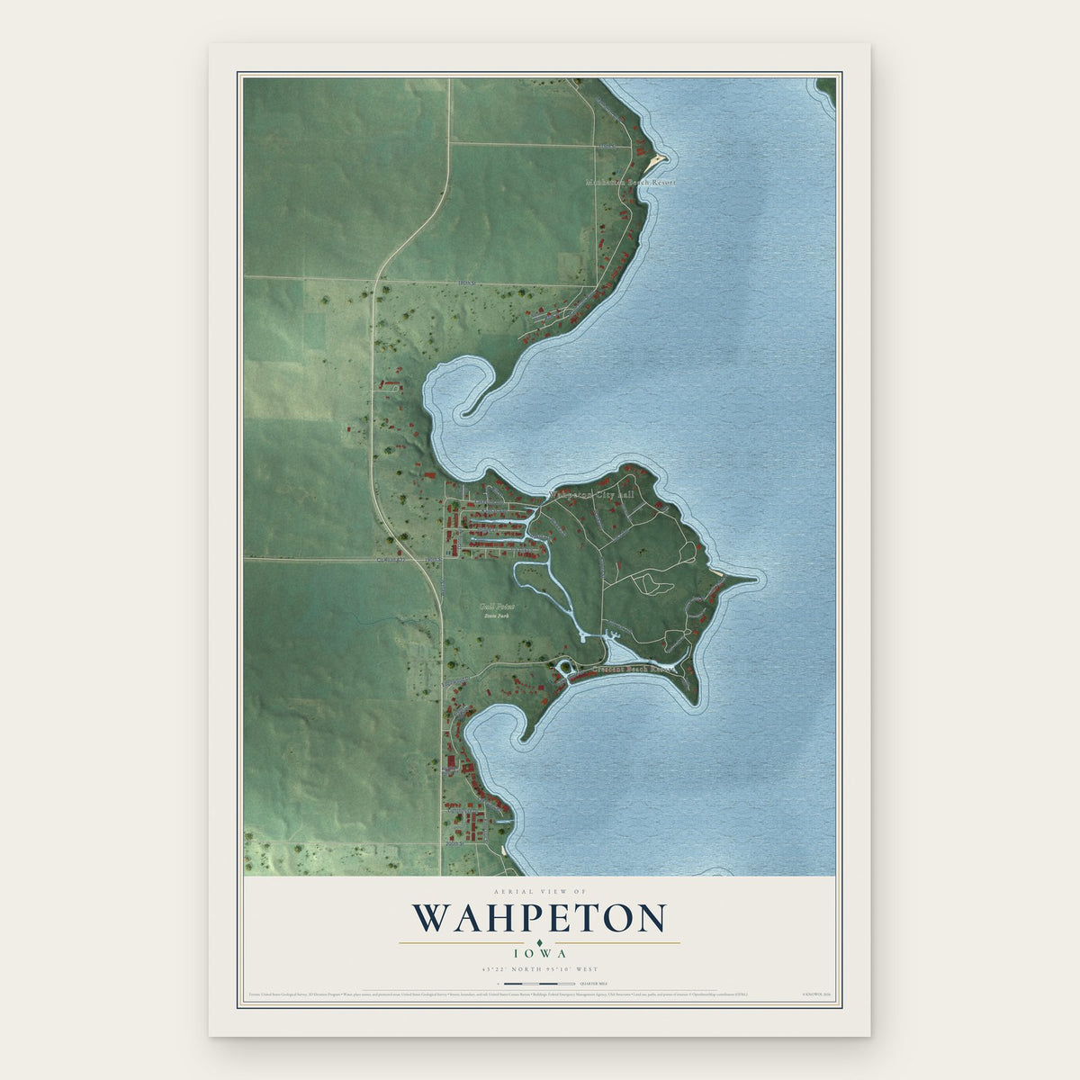 Wahpeton, Iowa map print, the full design