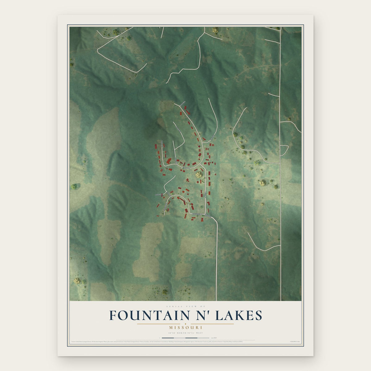 Fountain N' Lakes, Missouri map print, the full design
