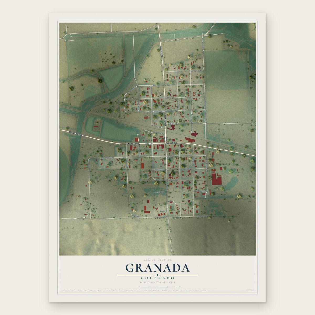 Granada, Colorado map print, the full design