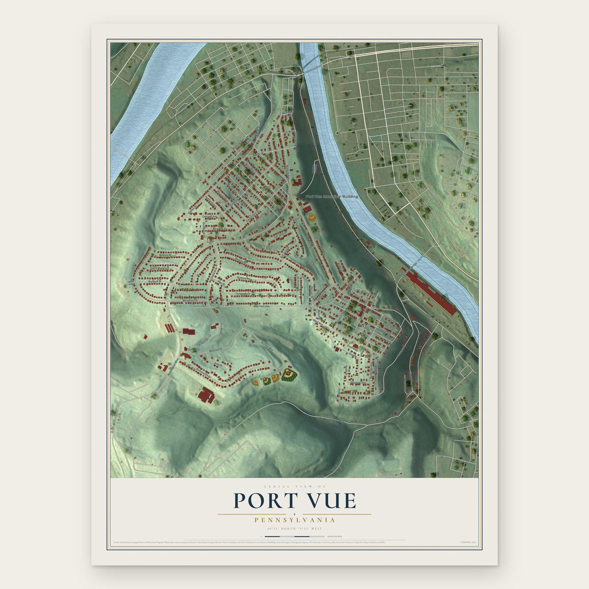 Port Vue, Pennsylvania map print, the full design