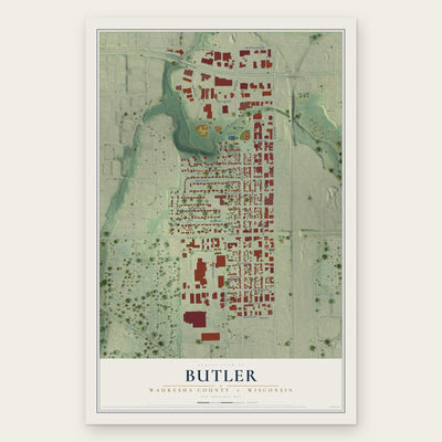 Butler, Waukesha County, Wisconsin map print, the full design