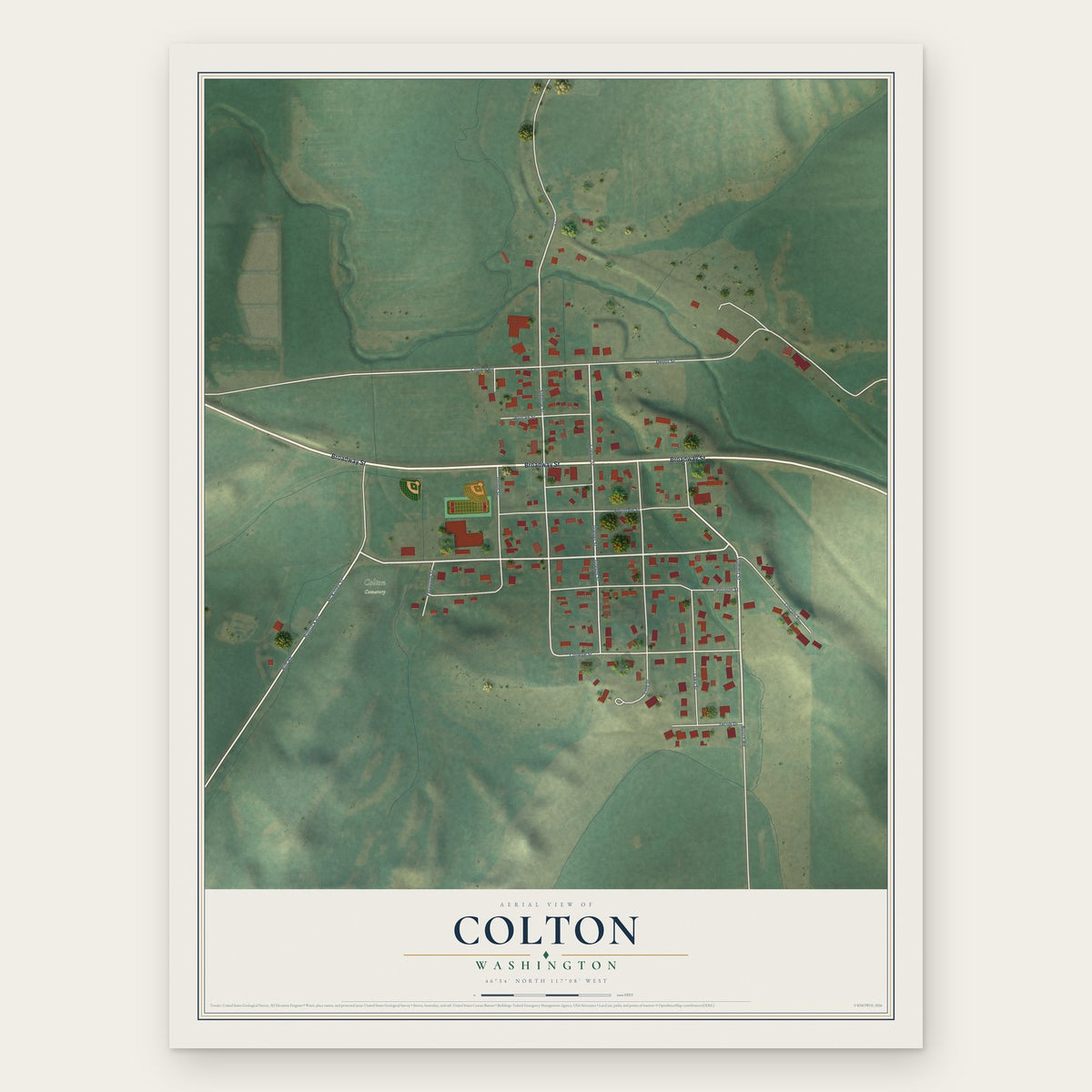 Colton, Washington map print, the full design
