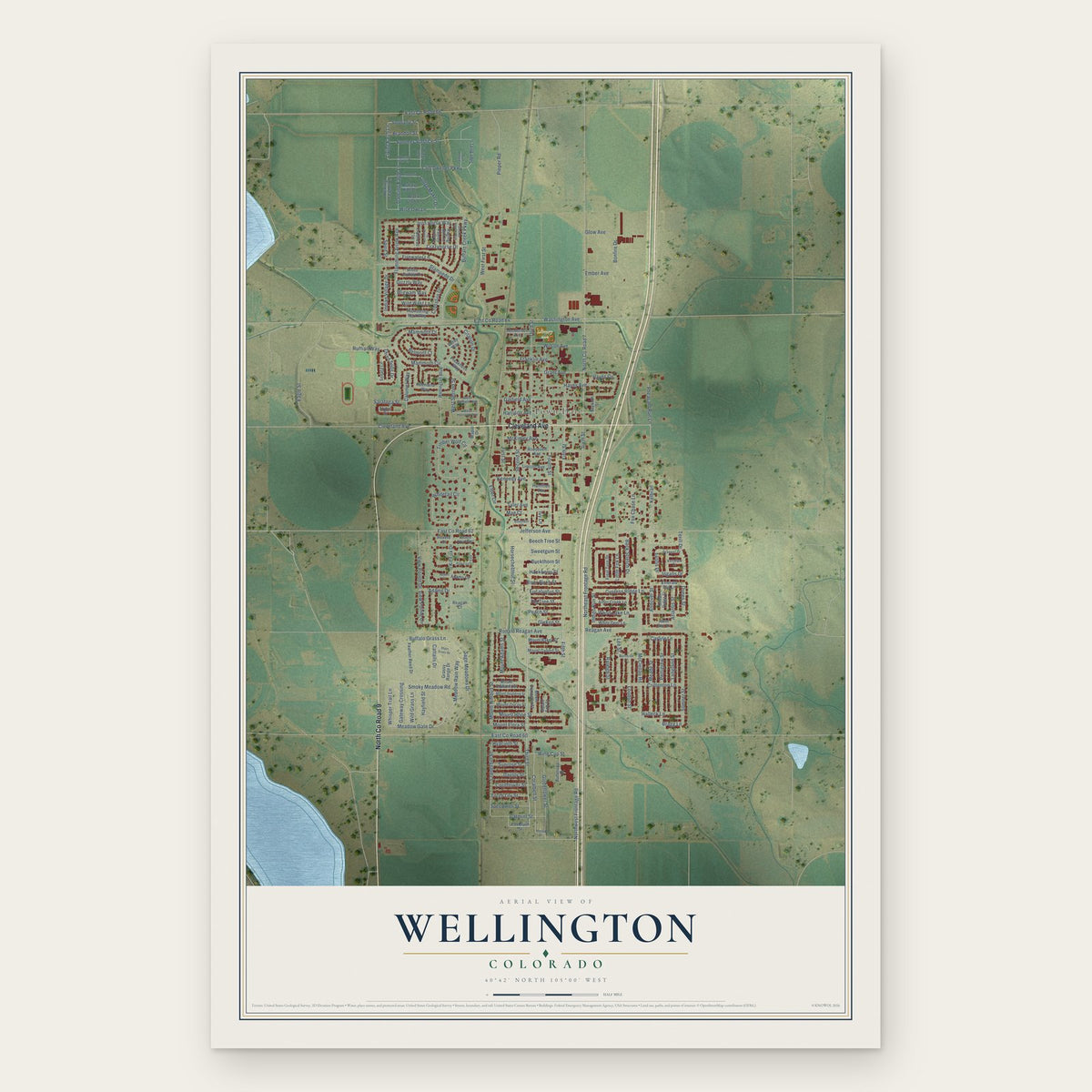 Wellington, Colorado map print, the full design