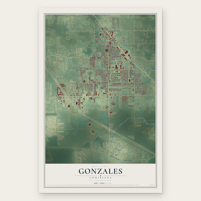 Gonzales, Louisiana map print, the full design