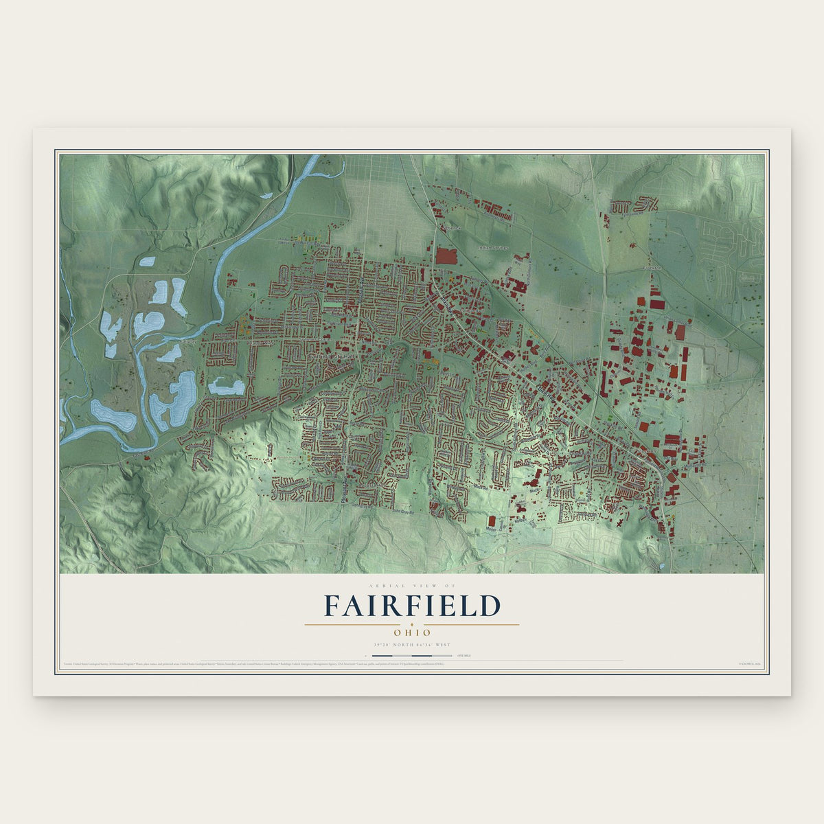 Fairfield, Ohio map print, the full design