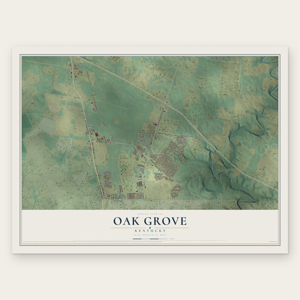 Oak Grove, Kentucky map print, the full design