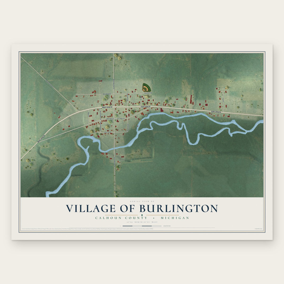 Burlington, Michigan map print, the full design
