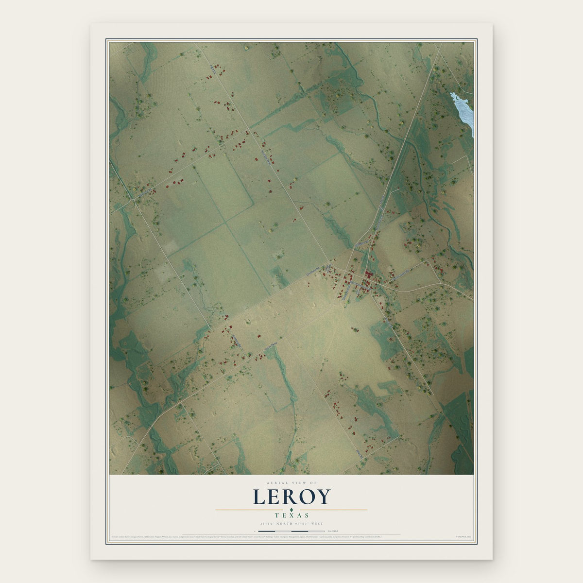 Leroy, Texas map print, the full design