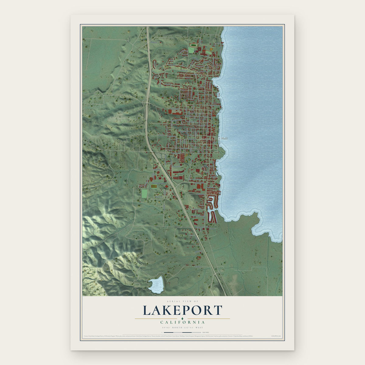 Lakeport, California map print, the full design