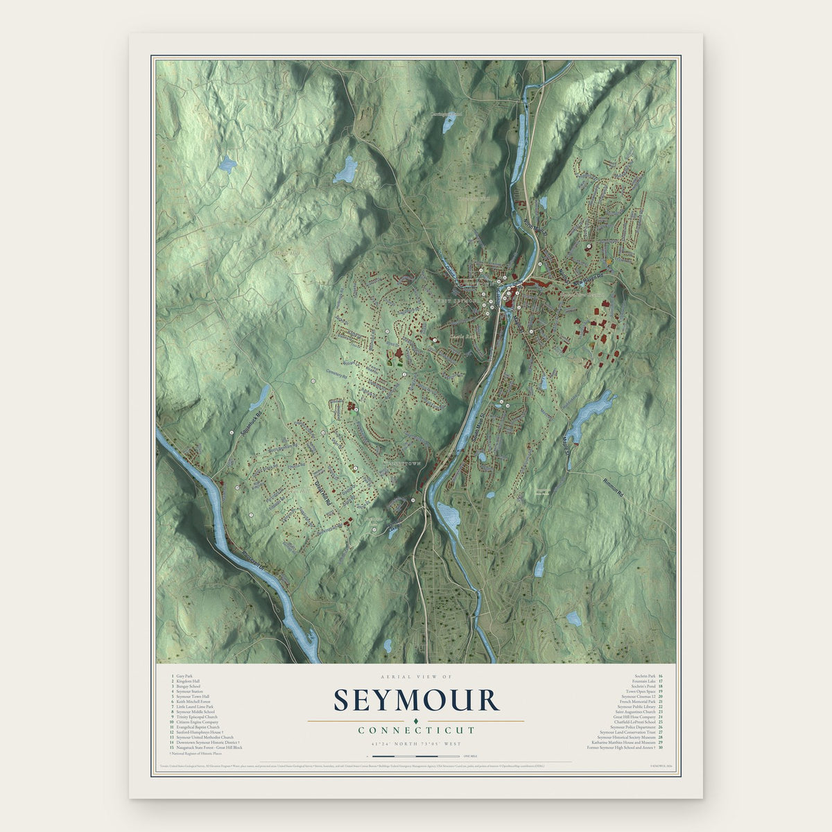 Seymour, Connecticut map print, the full design