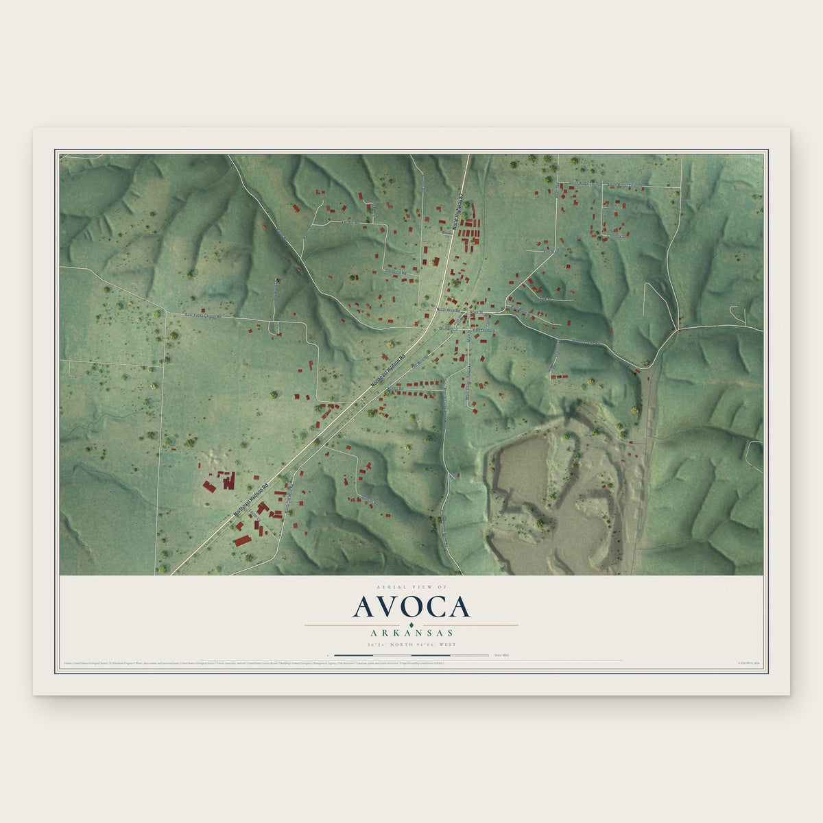 Avoca, Arkansas map print, the full design