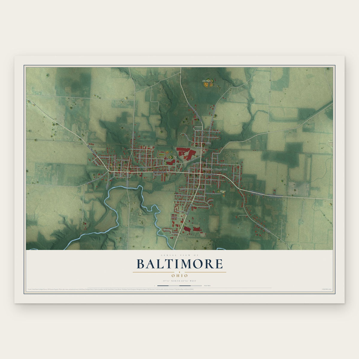 Baltimore, Ohio map print, the full design