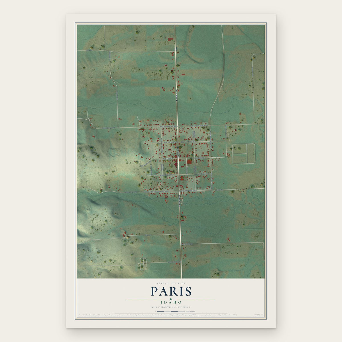 Paris, Idaho map print, the full design